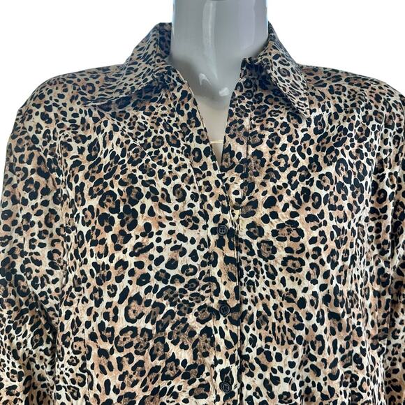 Harve Benard Leopard Print Button Front Top 2X - Picture 2 of 8